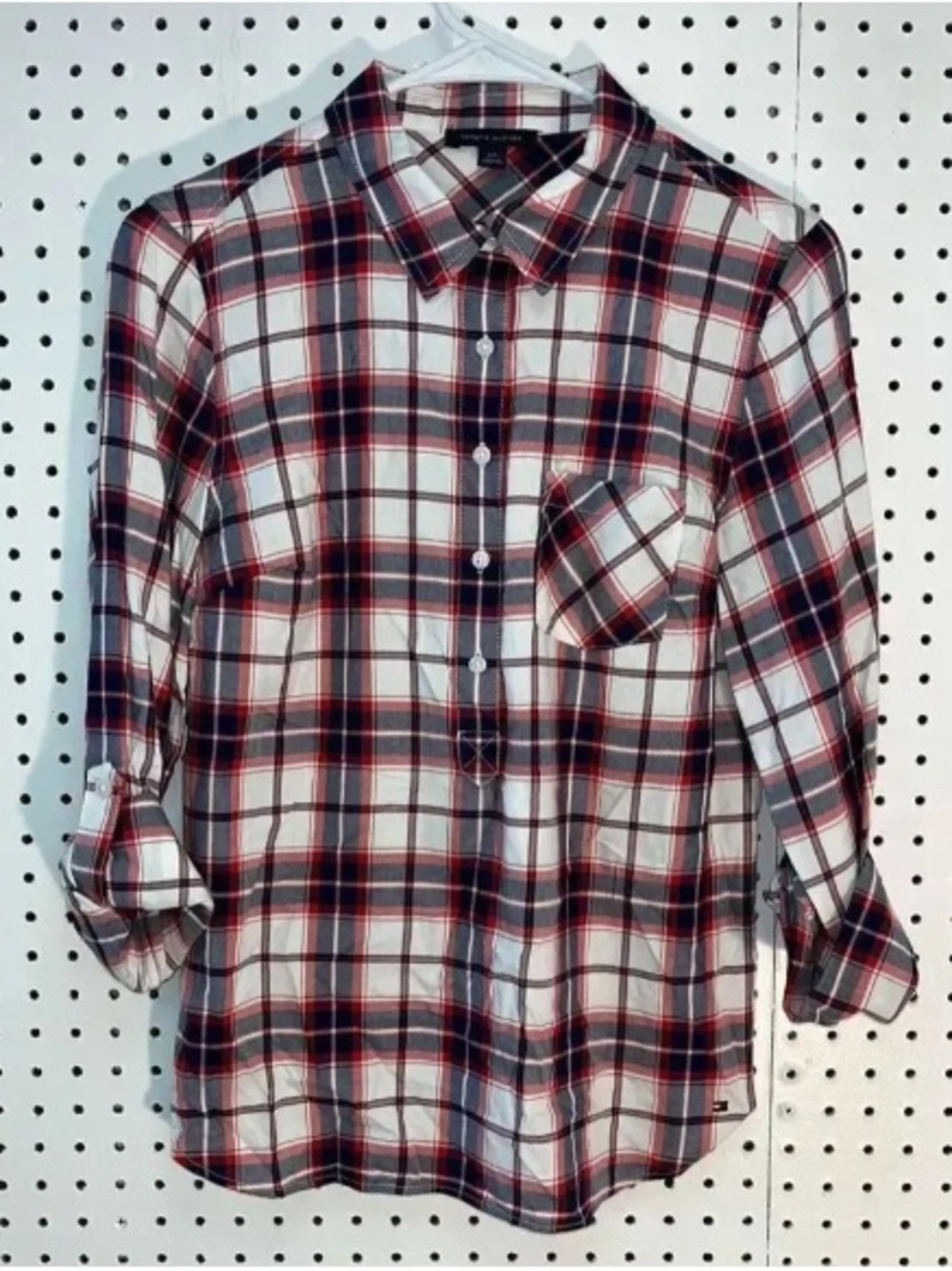 Tommy Hilfiger White, Navy & Red Plaid Button-Down Shirt